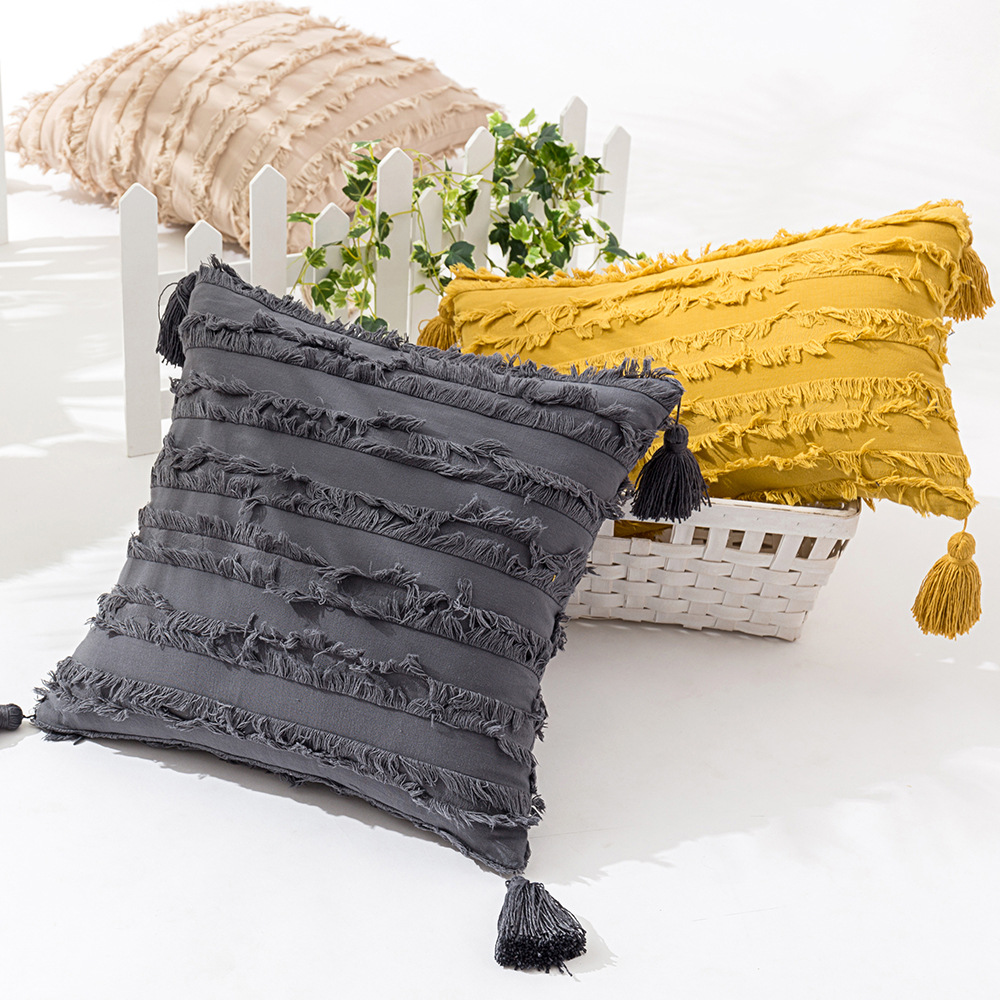 Corner Tassel Linen-Cotton Cutout Amazon New Hot Selling American Country Moroccan Pillow Cover