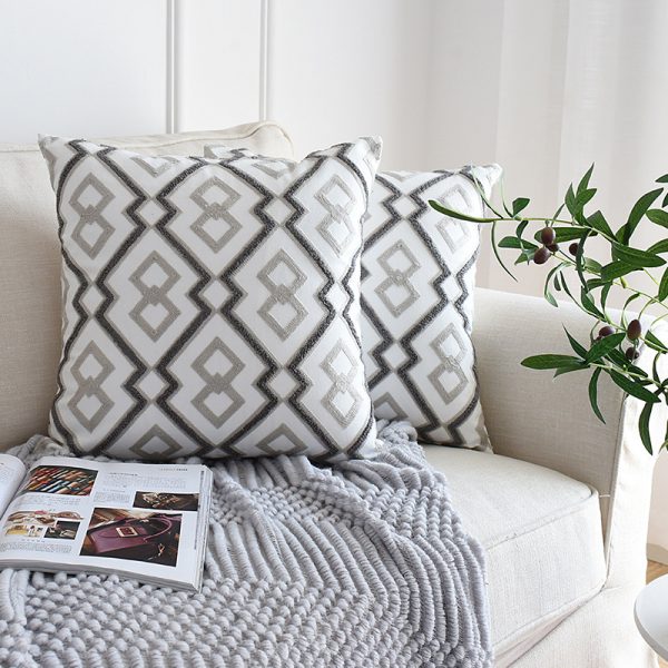 Nordic Geometric Embroidered Pillow Cover