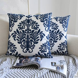 Traditional Chinese Home Decor - Qinghua Porcelain Embroidered Cushion Covers for Sofa Backrests and Lumbar Support