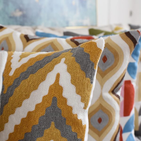 Nordic Modern Geometric Embroidered Pillow Cover