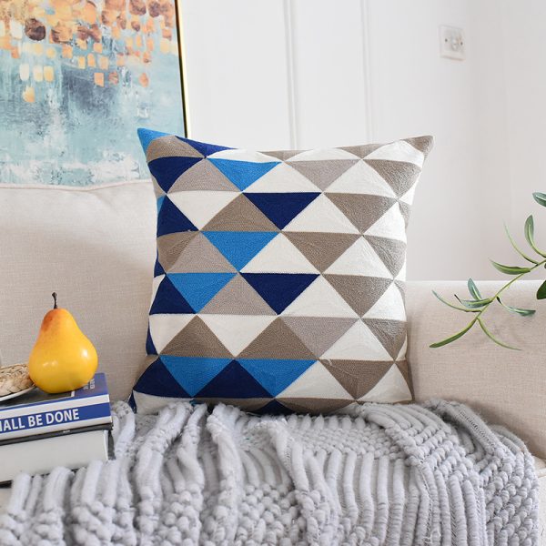 Moroccan Geometric Triangle Embroidered Sofa Cushion Cover