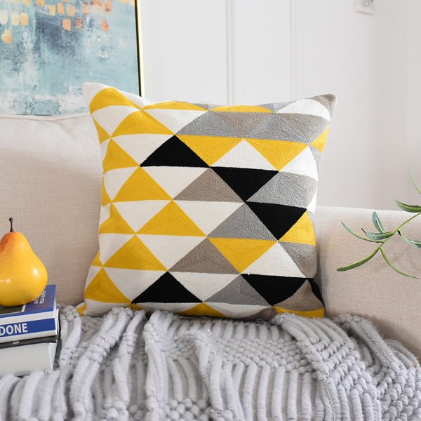 Moroccan Geometric Triangle Embroidered Sofa Cushion Cover