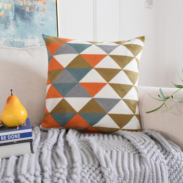 Moroccan Geometric Triangle Embroidered Sofa Cushion Cover