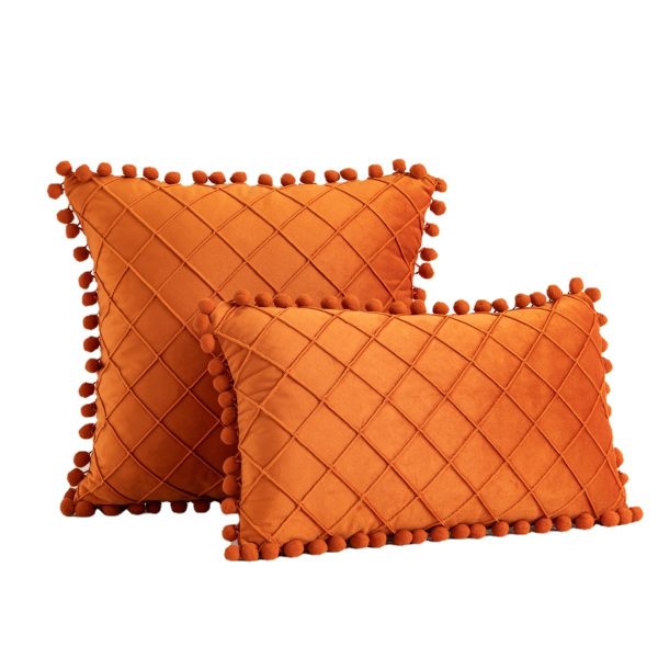 Velvet Diamond Grid Pom Pom Pillow