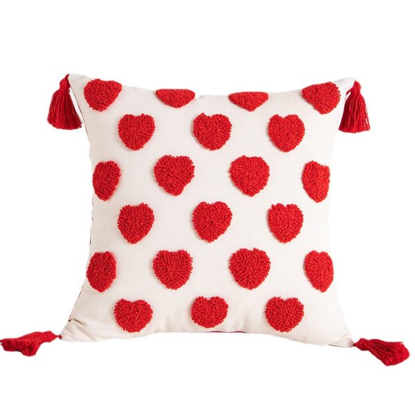 All-Cotton Embroidered Heart-Shaped Plush Pillow Cover