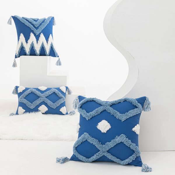 Nordic Blue Plush Pillow Cover