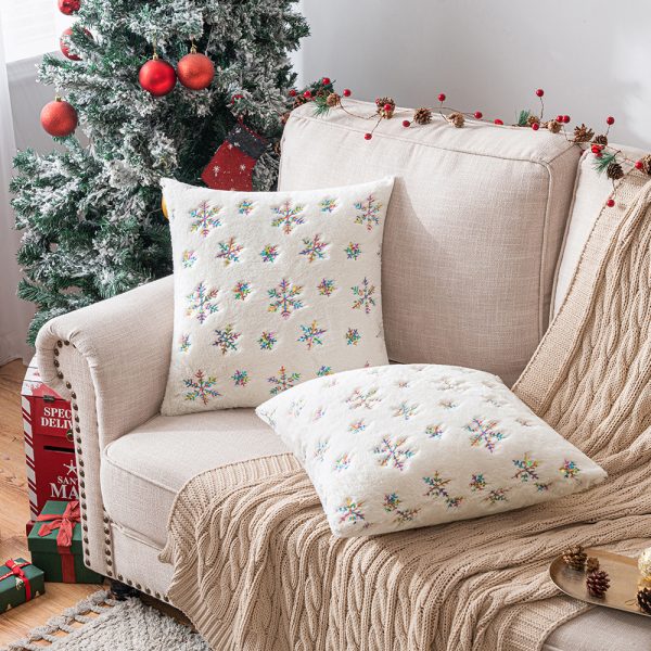 Nordic Christmas Colorful Snowflake Plush Pillow Cover