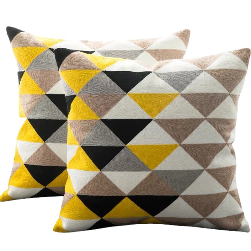 Moroccan Geometric Triangle Embroidered Sofa Cushion Cover