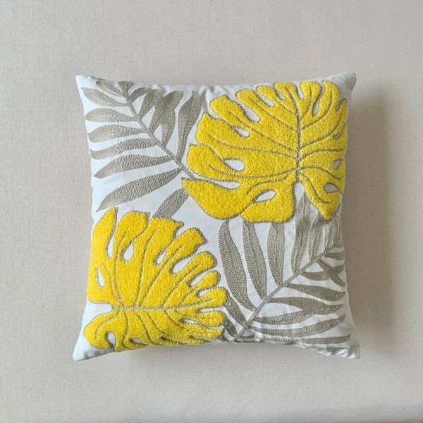 Botanical Leaf Embroidered Towel Cushion - Elevate Your Living Room with Nature-inspired Elegance