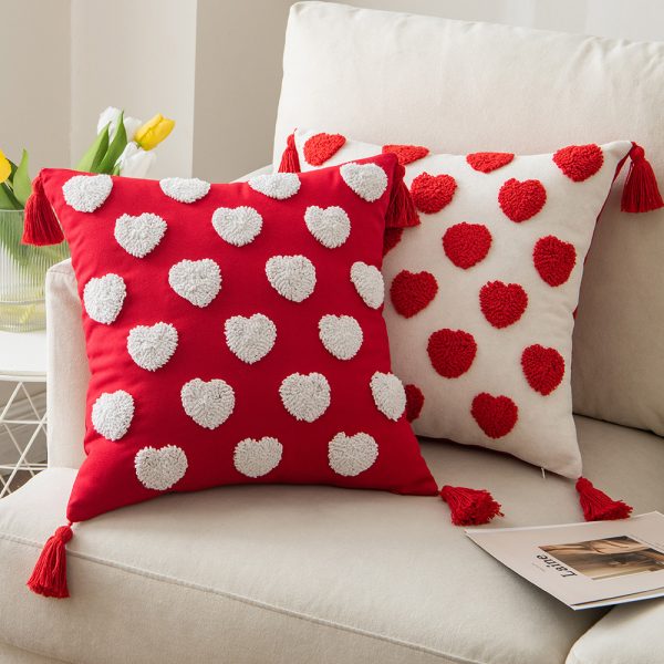 All-Cotton Embroidered Heart-Shaped Plush Pillow Cover