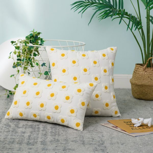 Floral Embroidered Cushion Cover - Daisies, Sunflowers