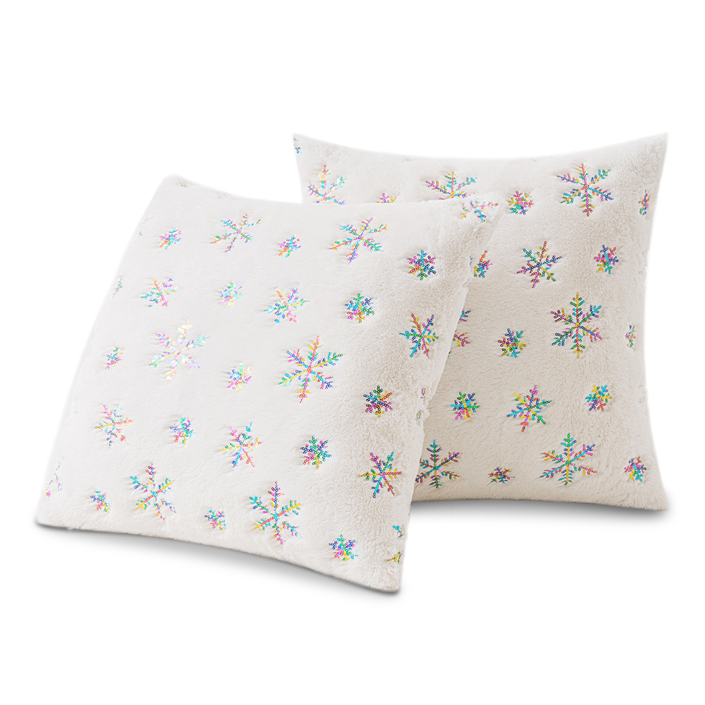 Nordic Christmas Colorful Snowflake Plush Pillow Cover