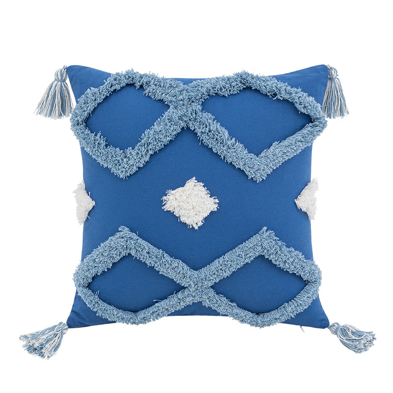 Nordic Blue Plush Pillow Cover