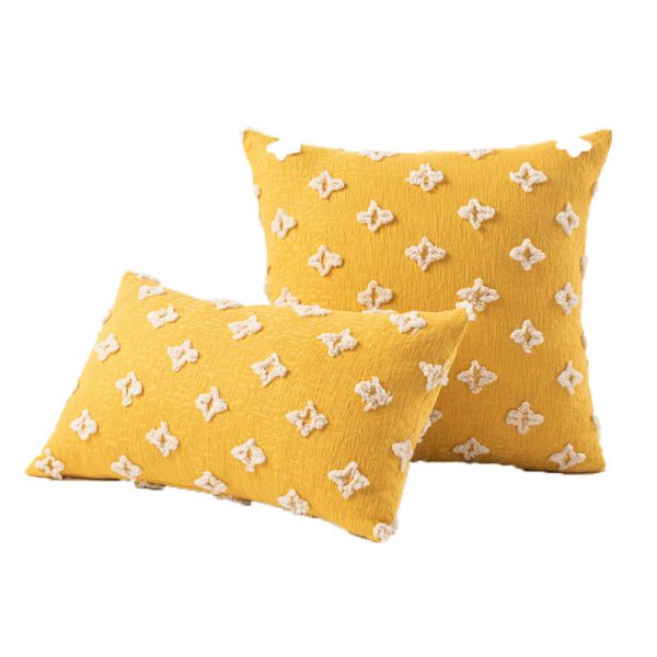 Home Decor Cushion Cover - Starry Cotton Linen Floral Waist Pillow, Bedroom Window Seat Accent, Living Room Sofa Throw Pillow, Color: Ginger Yellow, Patterns: Solid Color, Heart Shape, Cover Material: Cotton Linen, 45cm x 45cm (Pillow Insert Not Included)