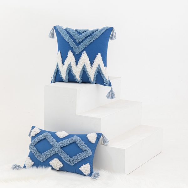 Nordic Blue Plush Pillow Cover