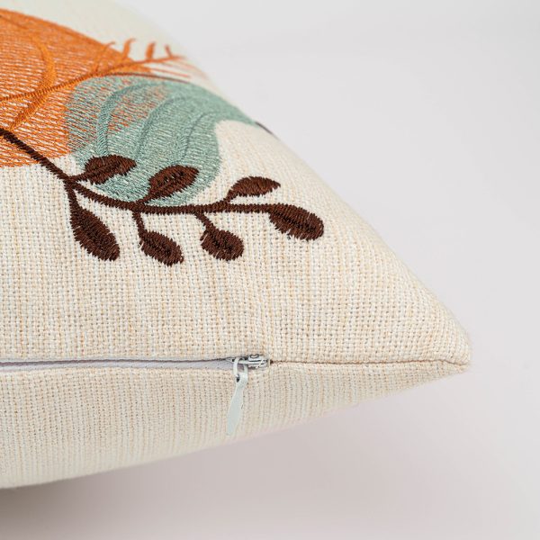 Autumn Maple Leaf and Pumpkin Embroidered Pillow Cover