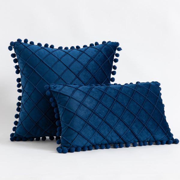 Velvet Diamond Grid Pom Pom Pillow