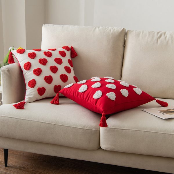 All-Cotton Embroidered Heart-Shaped Plush Pillow Cover