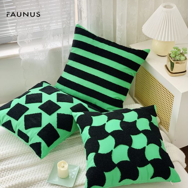 New INS Style Fashion BV Green Life Green Building Block Towel Embroidered Plush Cushion - Elevate Your Home Decor