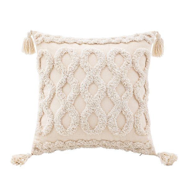 Handwoven Texture Pillow Cover - INS Style Handcrafted 3D Embroidery with Tassel Trim