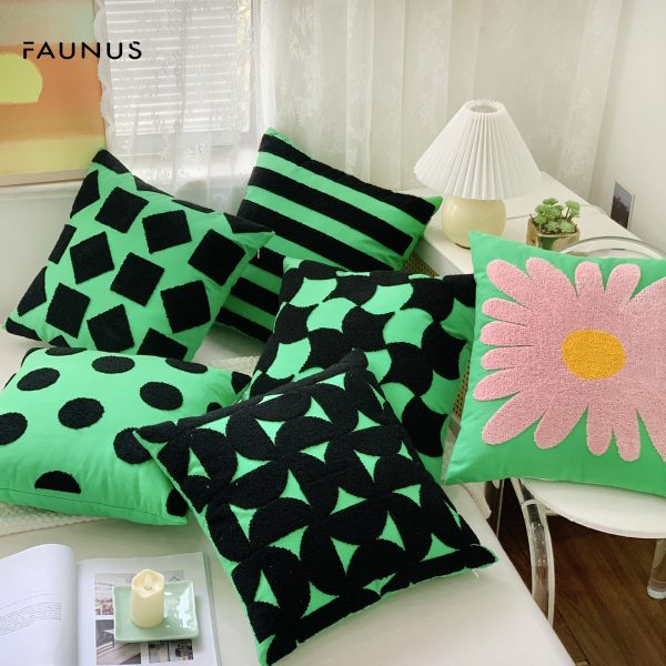 New INS Style Fashion BV Green Life Green Building Block Towel Embroidered Plush Cushion - Elevate Your Home Decor