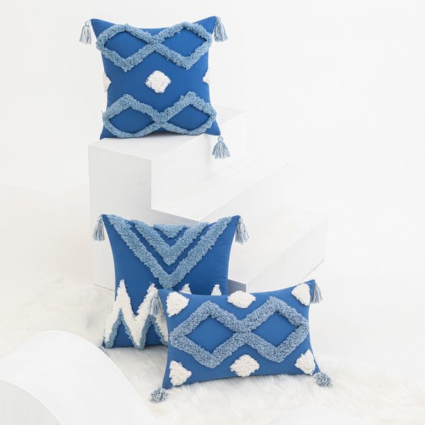 Nordic Blue Plush Pillow Cover