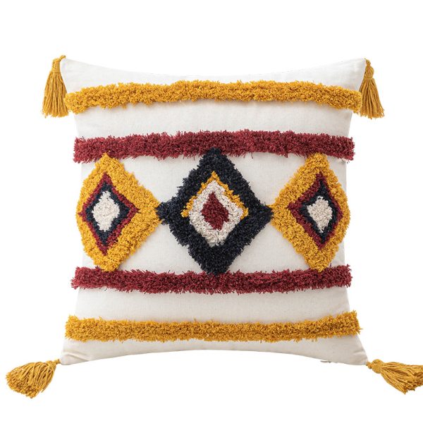 INS Style Plush Pillow Cover - Coffee Color Geometric Cushion Case