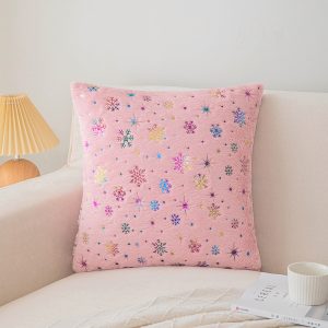 Foil-Printed Gold Snowflake Pillow Cover