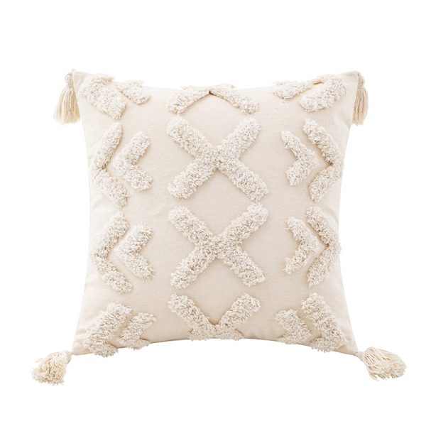 Handwoven Texture Pillow Cover - INS Style Handcrafted 3D Embroidery with Tassel Trim