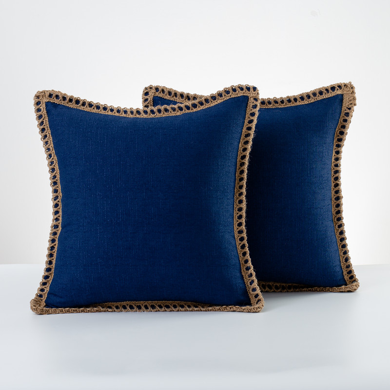 Solid Color Linen-Style Pillow Cover with Jute Rope Trim