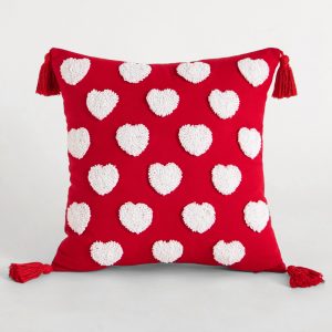 All-Cotton Embroidered Heart-Shaped Plush Pillow Cover