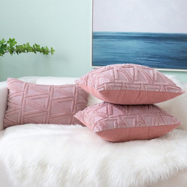 INS Style Solid Color Triangle Geometric Plush Pillow Cover