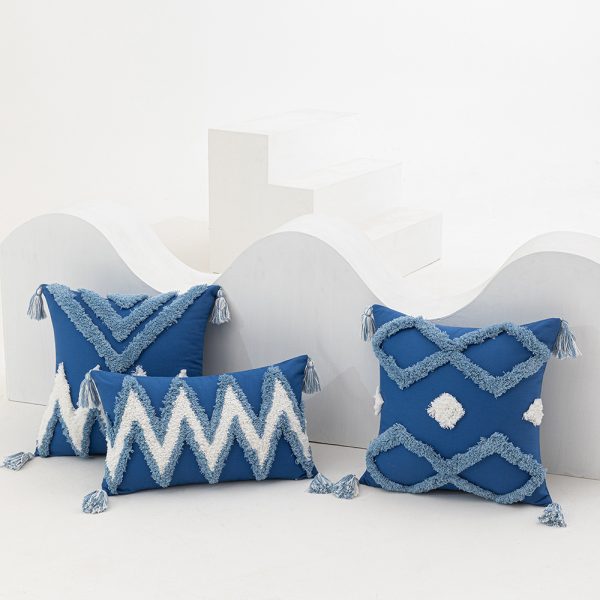 Nordic Blue Plush Pillow Cover