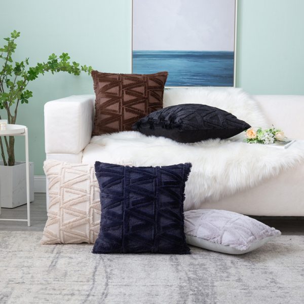 INS Style Solid Color Triangle Geometric Plush Pillow Cover