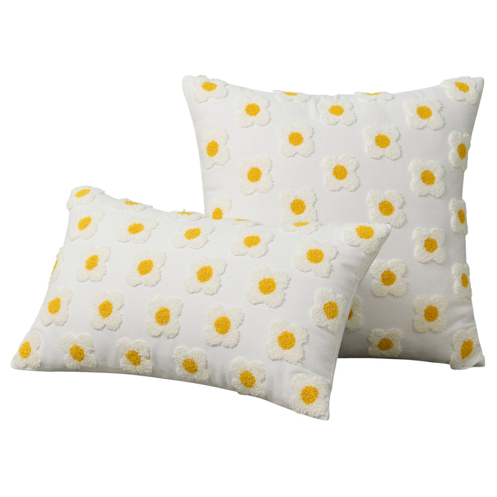 Floral Embroidered Cushion Cover - Daisies, Sunflowers