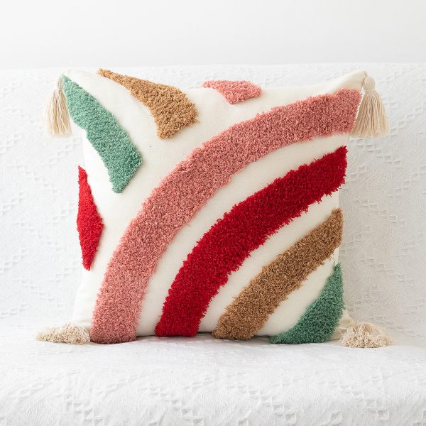 Plush Velvet Red Pillow Cover - Handwoven Indian Craftsmanship, Home Decor Sofa Cushion