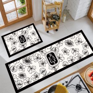 Green Floral Kitchen Rug Set