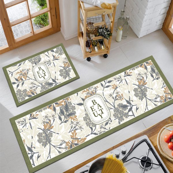 Green Floral Kitchen Rug Set