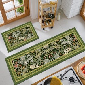 Green Floral Kitchen Rug Set