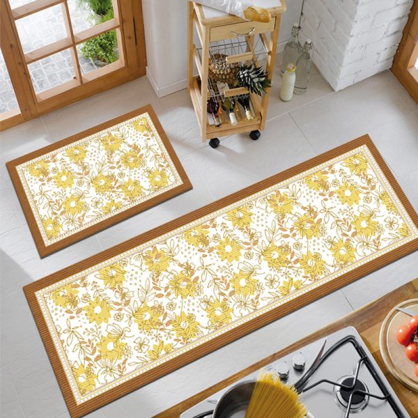 Green Floral Kitchen Rug Set