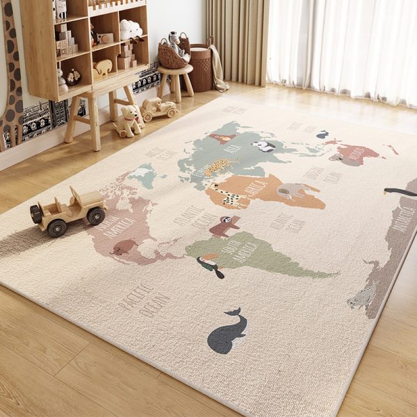 World map pattern non-slip absorbent children's rug