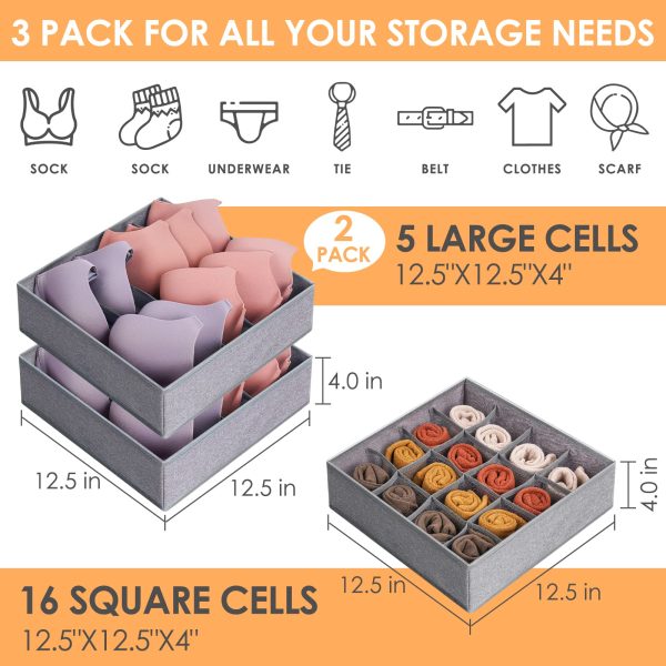 3 Pack Sock Underwear Organizer Dividers Storage Boxes