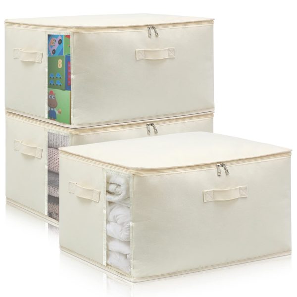 3 Pack Canvas Closet Organizers Comforters Storage Bags