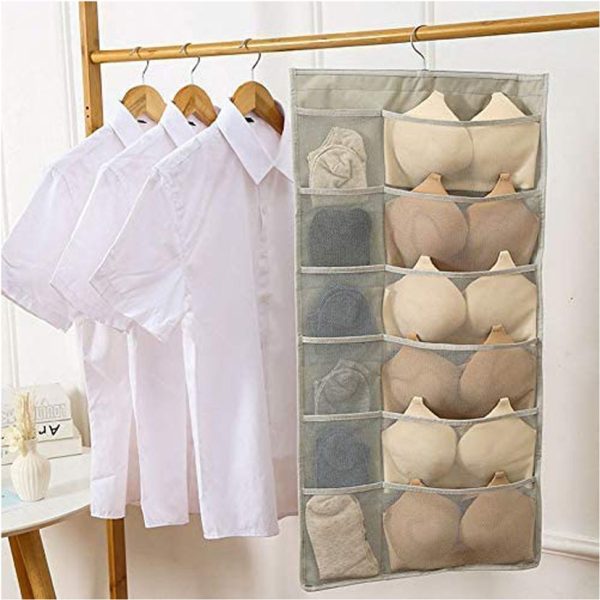 Closet Hanging Organizer with Mesh Pockets Rotating Metal Storage Hanger