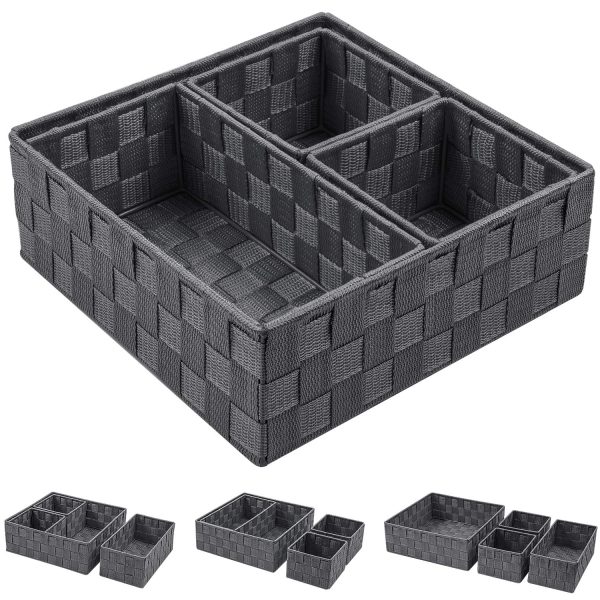 4 Set Organizing Woven Cube Bin Container Storage Baskets