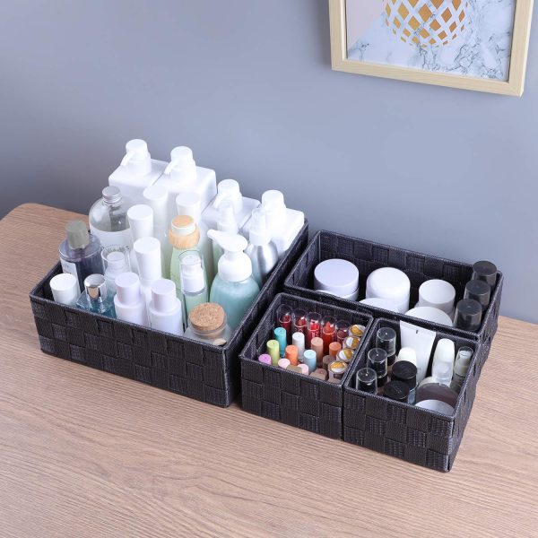 4 Set Organizing Woven Cube Bin Container Storage Baskets