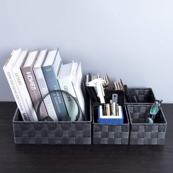 4 Set Organizing Woven Cube Bin Container Storage Baskets