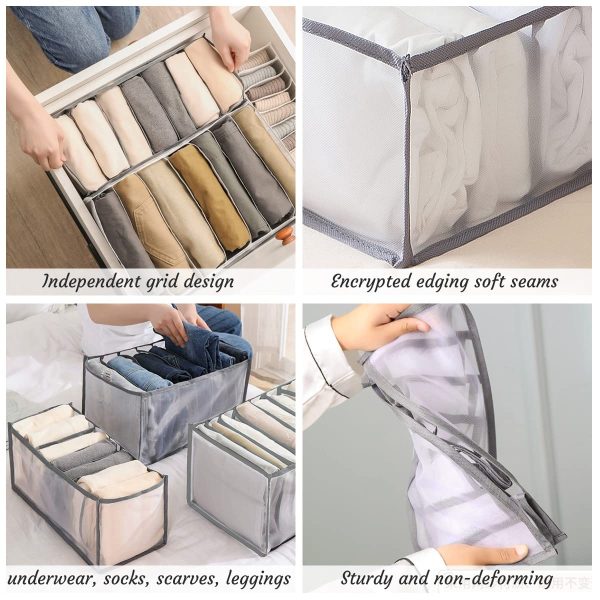 2 Pack Clothes Organizer 7 Grids Drawers Storage Box