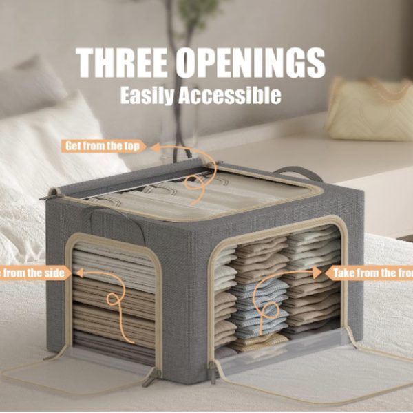 3 Pack Foldable Openings Metal Frame ClothesStorage Bins