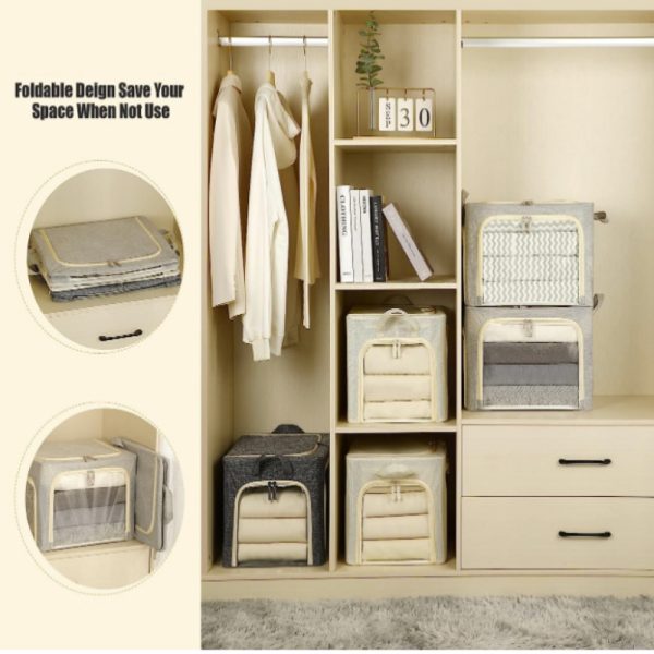 3 Pack Foldable Openings Metal Frame ClothesStorage Bins